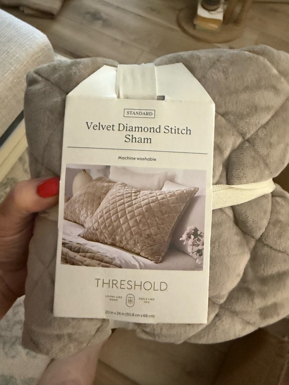 Threshold Velvet Diamond Stitch Sham - Taupe standard